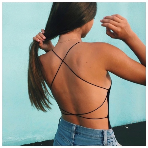 Tops - Open back strappy black bodysuit☀️